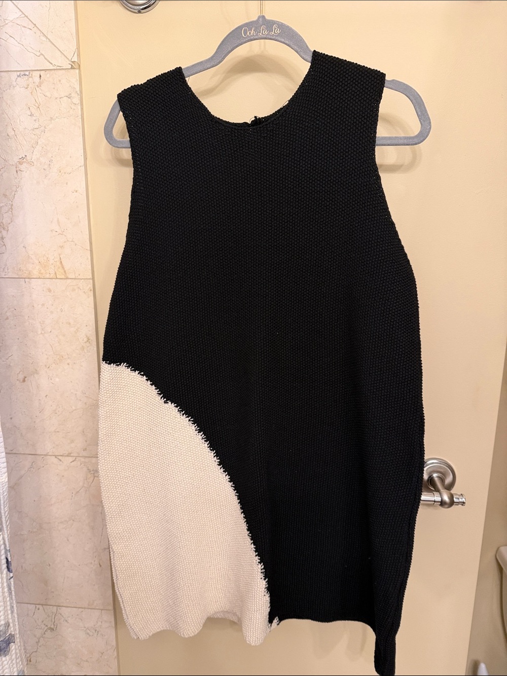 Zara Black Mini Dress with Cream Curved Panel